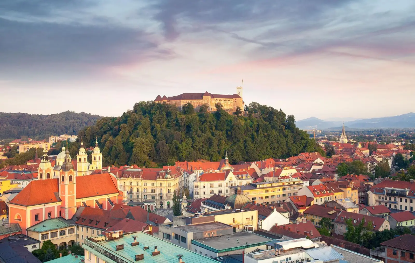 Ljubljana Castle above the rooftops of the old town